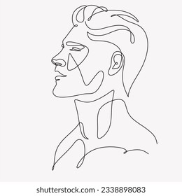 Men face one line art vector minimalist logo. Abstract art man illustration in continuous style