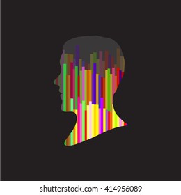 men face profile striped
