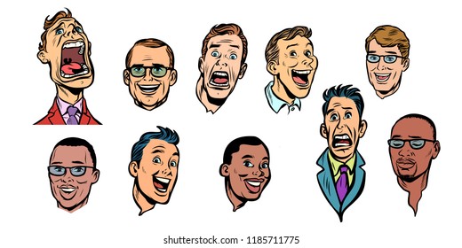 men face set collection. isolate on white background. Comic cartoon pop art retro vector illustration