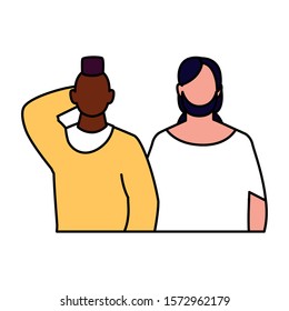 men faceless with different poses on white background vector illustration design