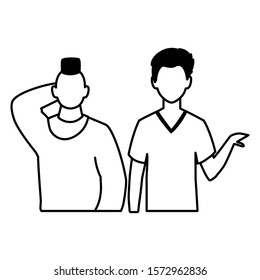 men faceless with different poses on white background vector illustration design