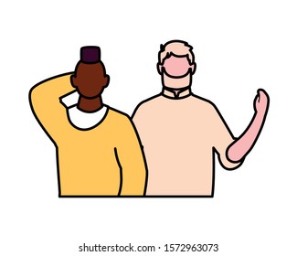 men faceless with different poses on white background vector illustration design