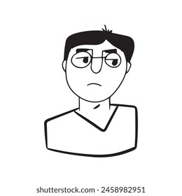 Men faces hand drawn in doodle style.Black lines and silhuette.Social network concept.Vector illustration.