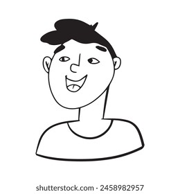 Men faces hand drawn in doodle style.Black lines and silhuette.Social network concept.Vector illustration.