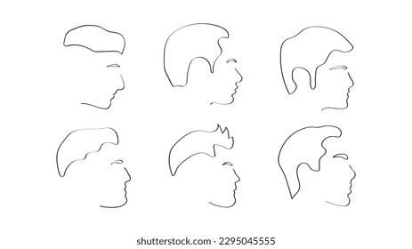 Men faces, Icons. Silhouette, black line. Vector