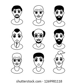 men faces set. vector illustration