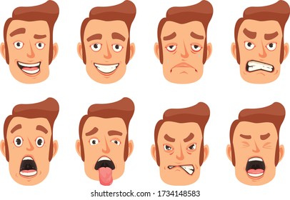 men facial gestures set with white background, vector