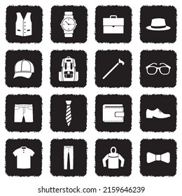 Men Fashion Icons. Grunge Black Flat Design. Vector Illustration.