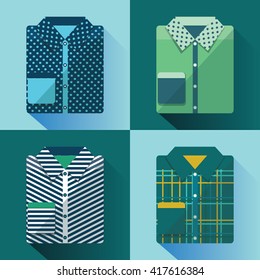 Men fashion set vector. Men flat pattern shirt set