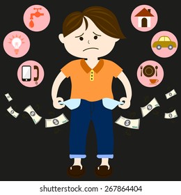 Men are feeling sad and worry about the money in his pocket that out quickly with utilities such as water, electricity, gas, telephone, home and food.