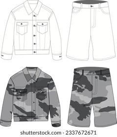 men festival wear denim jacket and denim short tonal all over print vector 