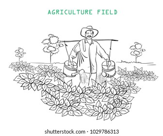 men in field line drawing vector