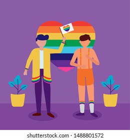 men with flags celebration - queer community lgbtq vector illustration