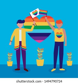 men with flags celebration - queer community lgbtq vector illustration
