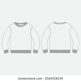 Men Fleece Top fashion flat sketch template. Technical Fashion Illustration. Boys Sweatshirt