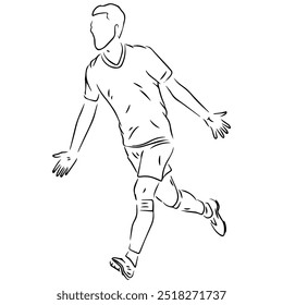 a men football player running and celebrating line art illustration
