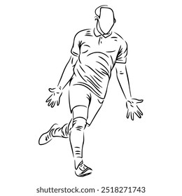 um jogador de futebol masculino correndo e celebrando a ilustração de arte de linha