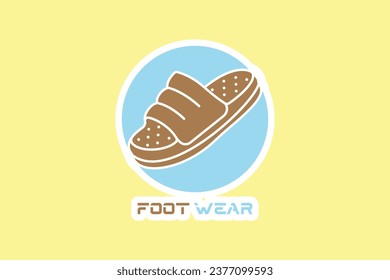 Men Footwear Single Slipper Shoe Sticker design vector. Men fashion object icon concept. Boys Outdoor shoe sticker vector design. Flip flop icon or Slipper logo design.