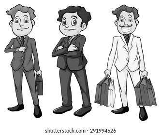 Men in formal attire illustration in black and white