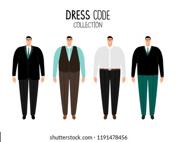 Men formal dress code vector illustration. Business men icons set isolated on white background