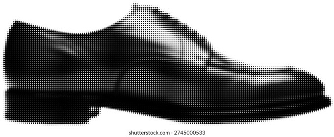 Men Formal Leather Shoe Side View Isolated in Retro Black and White Halftone Collage Element