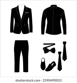 Men Formal Outfit in Black Silhouette With White Background