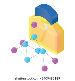 Men fragrance icon isometric vector. Bottle of new perfume and molecule symbol. Parfum de toilette, perfumery