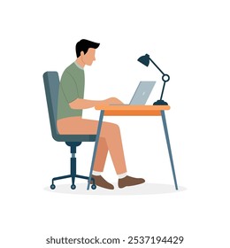 Homens freelancer em estilo moderno trabalhando seu projeto trabalho remoto a partir de casa vetor ilustração