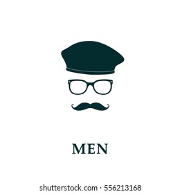 Men french beret and mustache icon in flat style. Vector illustration.