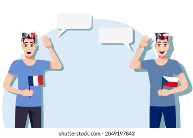 Men with French and Czech flags. Background for the text. Communication between native speakers of the language. Vector illustration.
