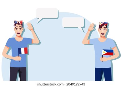 Men with French and Philippine flags. The concept of international communication, education, sports, travel, business. Dialogue between France and the Philippines. Vector illustration.