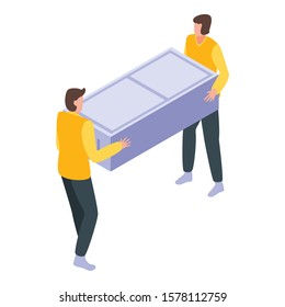 Men fridge delivery icon. Isometric of men fridge delivery vector icon for web design isolated on white background