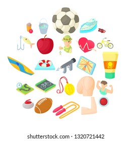 Men games icons set. Cartoon set of 25 men games icons for web isolated on white background