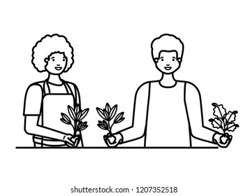 men gardeners smiling avatar character