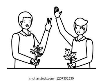 men gardeners smiling avatar character