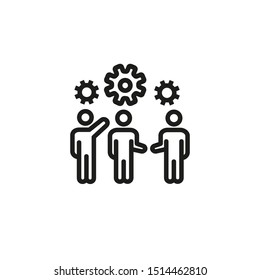 Men with gearwheels above line icon. Team, gearwheel, interaction. Efficiency concept. Vector illustration can be used for topics like productivity, efficiency, planning