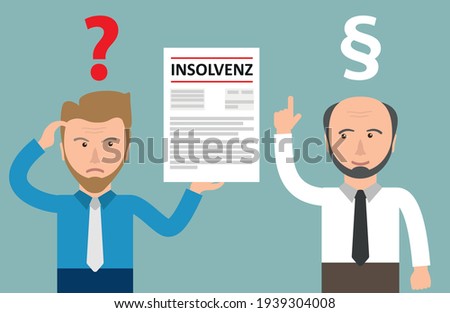 Men and German text Isolvenz, translated as Insolvency. Eps 10 vector file.
