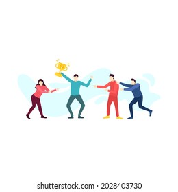 men get the trophy as winner in group people character vector illustration flat design
