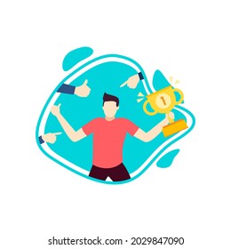 los hombres obtienen el trofeo como ganador personajes ilustración vectorial diseño plano