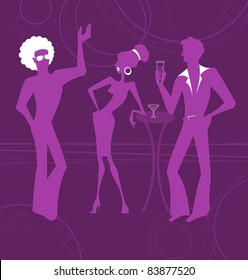 Men and the girl easy Talk on a party. The stylized silhouettes