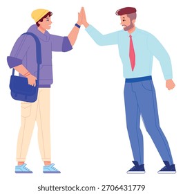 Los hombres dan cinco chocados. Gesto positivo de la mano