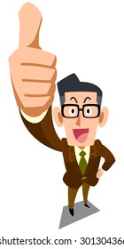 Men glasses wearing a jacket of brown thumb up