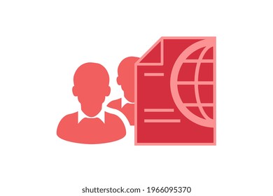 Men with Global certificate icon. Symbol or logo illustration for international expert or professional. Vector illustration
