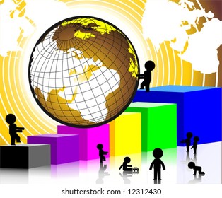  men and globe on top of graph	