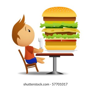 Men going to eat very big hamburger