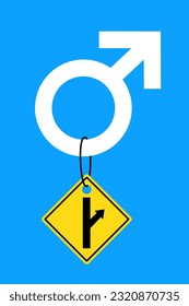 Los hombres van a su manera. Símbolo masculino de género y sexo con signo y símbolo MGTOW. Ilustración vectorial aislada en azul.