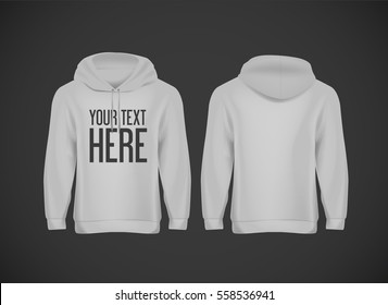 Männer grauer Hoddy. Realistischer Muster mit Markentext für Werbung. Langärmelige Hoody-Vorlage auf Hintergrund.