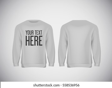 Men gray hoddy. Realistic mockup with brand text for advertising. Long sleeve hoody template on background.