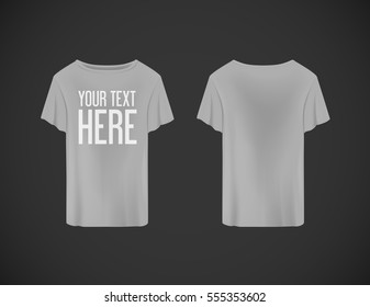 Men gray T-shirt. Realistic mockup whit brand text for advertising. Short sleeve T-shirt template on background.