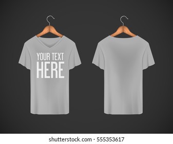 Men gray T-shirt. Realistic mockup whit brand text for advertising. Short sleeve T-shirt template on background.